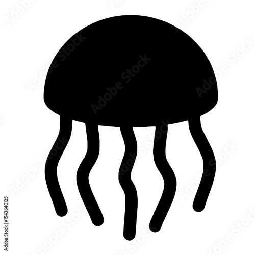 Clean minimalist vector silhouette of an adorable black jellyfish, crafted as a logo that elegantly emphasizes marine life and oceanic themes.
