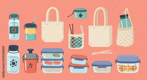 Vector set of cosmetic product icons and shopping bag design illustration