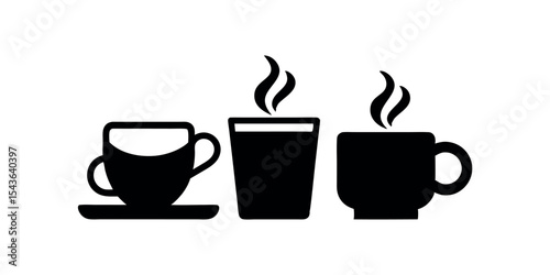 Silhouette of steaming coffee mugs, suitable for café logos, hot drink icons, beverage artwork, and food-related minimalist designs.