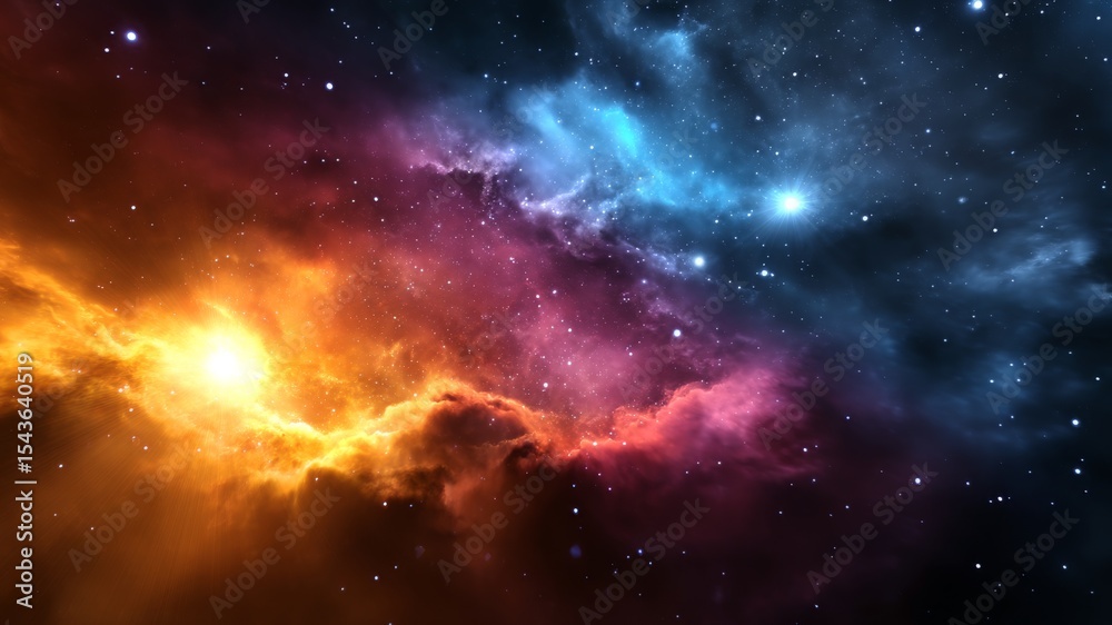 Fototapeta premium Vibrant Cosmic Landscape with Colorful Nebula and Stars Shining Brightly in the Depths of Space