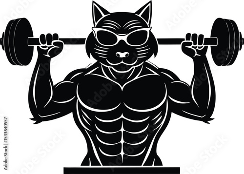 Muscular cat silhouette strong detailed vector design