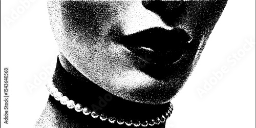 Stylish mannequin head with pearl necklace in high contrast black and white design