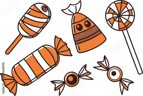 Halloween Candy Clipart Set for Spooky Season. Colorful Halloween Candy Collection for Designers. Cute Halloween Candy Illustrations for Kids Projects. Trick or Treat Halloween Candy Clipart Bundle