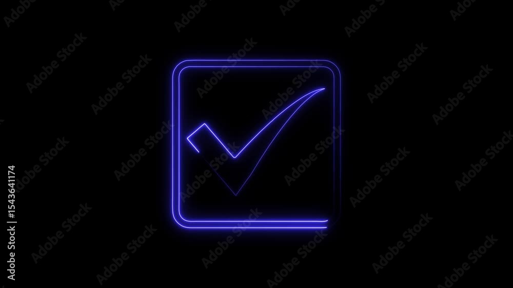 glowing neon check mark icon animation. glowing neon check mark icon animation.
