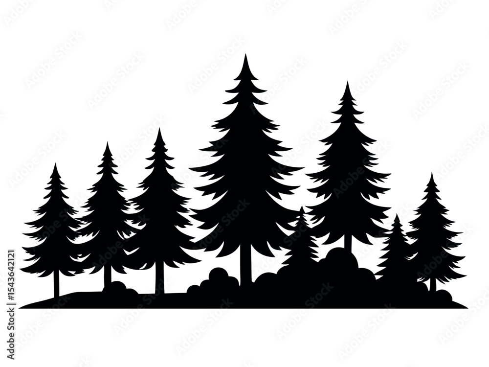Obraz premium Pine Tree Forest Silhouette Vector Landscape