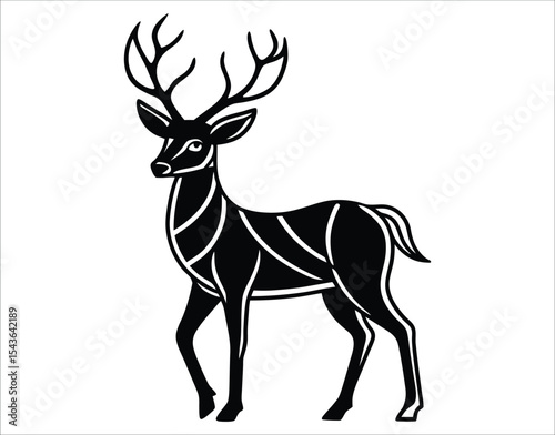 Black Tribal Deer Icon – Vector Wildlife Illustration