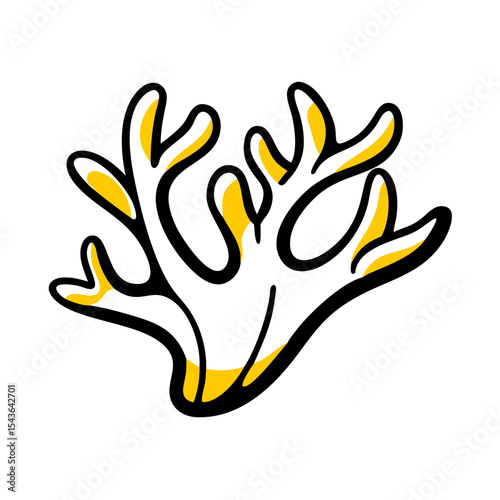 Coral illustration with yellow accents on a white background  