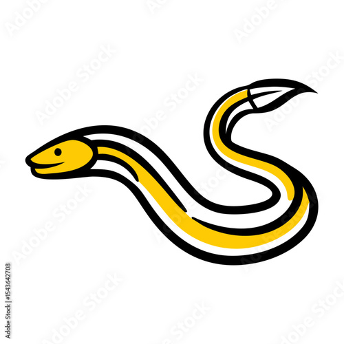 Cartoon eel with yellow and black stripes swimming smoothly  