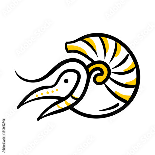Nautilus shell design featuring a stylized squid illustration  
