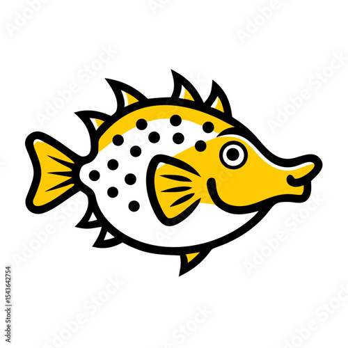 Cartoon yellow pufferfish with spots and spiky fins  