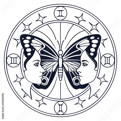 This vector illustration design features a tribal tattoo with a butterfly and floral ornament pattern, incorporating a skull and cross symbol in black art