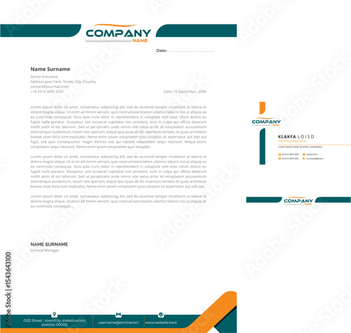 Corporate identity design template with letterhead and business card	