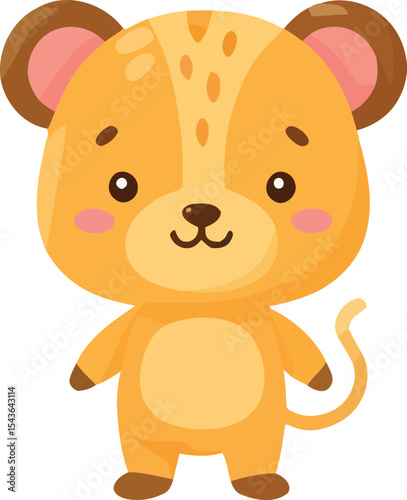 Cartoonish Golden Lion Cub with Rosy Cheeks and a Curled Tail.