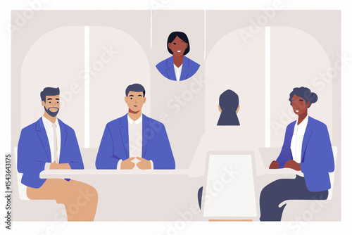 Diverse Business Team Meeting Online with Video Conference Remote Work Collaboration and Communication Vector Illustration