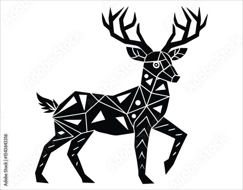 Vector Deer Silhouette with Antlers and Line Pattern