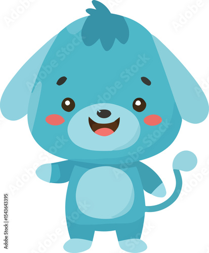 Cheerful Cartoon Blue Puppy with Rosy Cheeks and a Curled Tail.