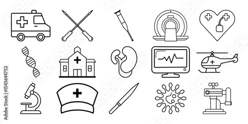 Medical icons set line art healthcare symbols