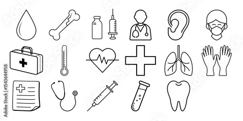 Medical icons set line art healthcare symbols