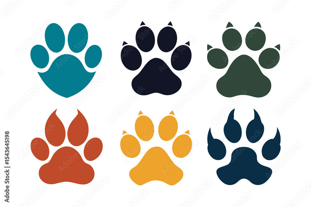 Fototapeta premium Set animal paw print icon isolated on white background