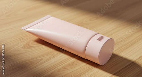 white toothpaste tube, cylindrical tube, white product packaging, tube on wooden surface, close-up of tube, minimalist product shot, simple product design
