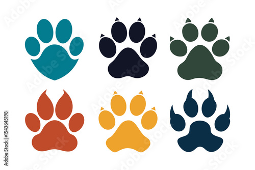 Set animal paw print icon isolated on white background