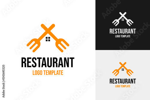 Cross fork for house restaurant logo design template vector illustration
