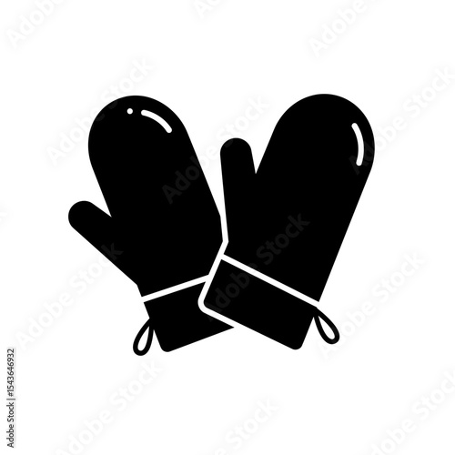 Illustration of a pair of black winter mittens silhouette