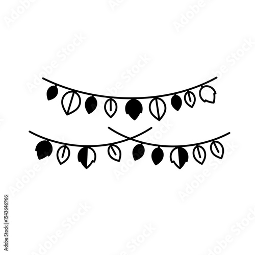 Two hanging leaf garlands crossing in the middle silhouette
