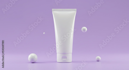 product photography, cosmetic tube, minimal style, white cosmetic tube, subtle lighting, minimalist background, pastel purple background, soft shadows, clean composition, high-key lighting
