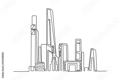  Sky building concept. Single line draw design. Vector graphic illustration