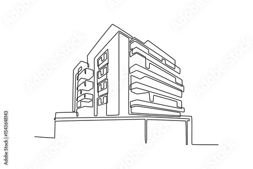  Sky building concept. Single line draw design. Vector graphic illustration