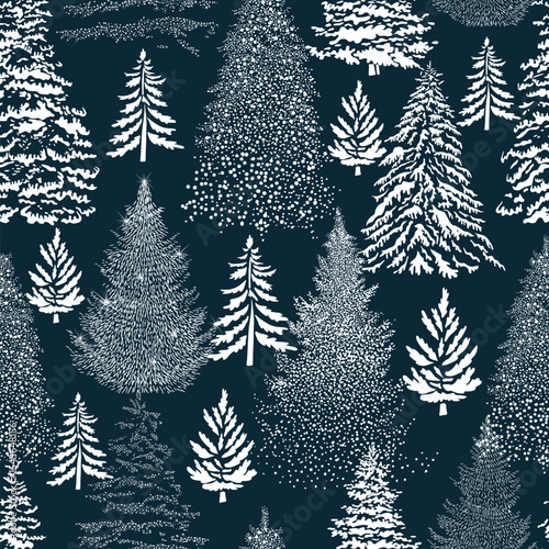 Christmas. Winter Forest pattern. Christmas trees of dots. Christmas seamless background. hand drawing. Not AI. Vector illustration