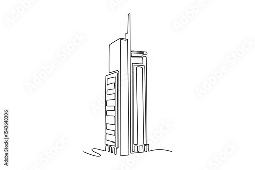  Sky building concept. Single line draw design. Vector graphic illustration