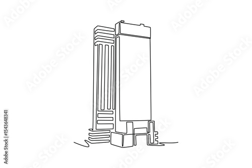  Sky building concept. Single line draw design. Vector graphic illustration