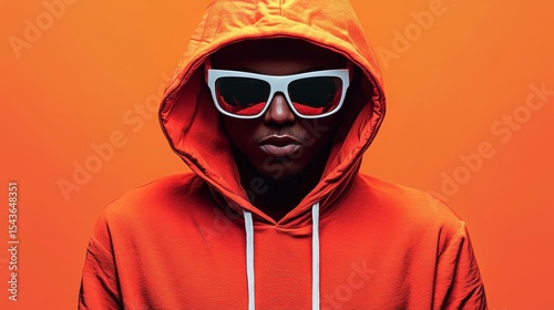 Stylish Man in Orange Hoodie and White Sunglasses