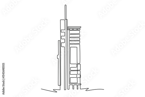  Sky building concept. Single line draw design. Vector graphic illustration