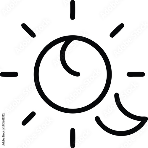 Minimalist Sun and Moon Line Art Icon: A simple vector illustration featuring celestial bodies, perfect for logos, graphics, and designs needing a symbolic element.