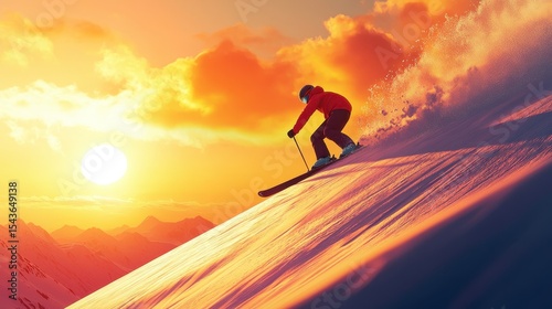 Sunset Skiing  Alpine Skier  Golden Hour  Snow  Mountains