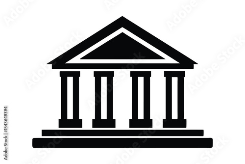 Minimalist bank icon with classic greek pillar design on white background