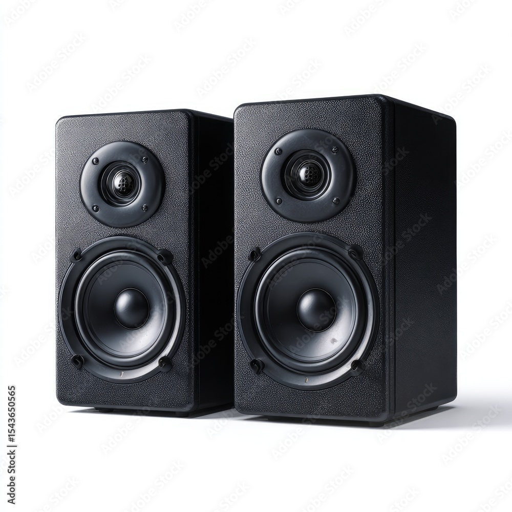 Fototapeta premium Pair of black studio speakers, perfect for home audio