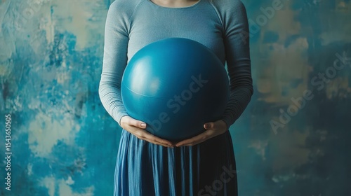 Woman Holding Blue Exercise Ball  Pregnancy  Fitness  Wellness