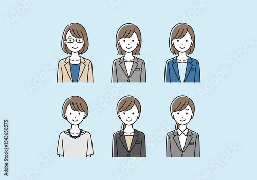 Diverse Professional Businesswoman Avatars - Corporate and Casual Portraits. Hand drawn style vector design illustrations.
