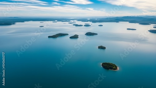 Lake and Islands Aerial Panoramic Landscape
