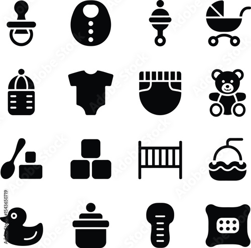 Baby icons set black glyph style for web and app