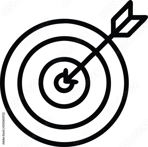 Target with Arrow: Minimalist Black and White Icon of Goal, Achievement, and Accuracy for Business Strategy and Marketing Concepts.                   