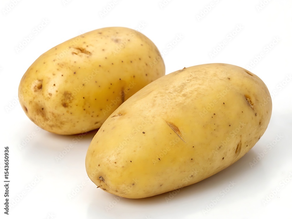 Freshly harvested russet potatoes isolated against a clean white background providing versatile use Freshly harvested russet potatoes isolated against a clean white background providing versatile use