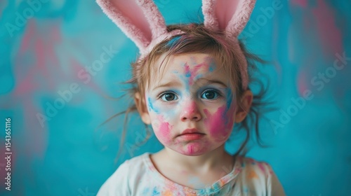 Toddler Girl with Bunny Ears and Face Paint