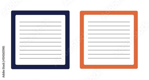 Set of Two Paper Notes with Colored Borders and Horizontal Lines for Office or School Use. Stationery. Illustration