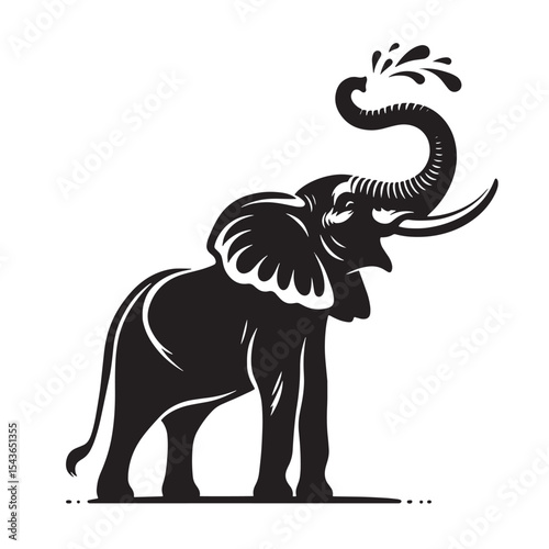 Majestic elephant silhouette with raised trunk – elegant black vector graphic perfect for safari themes, wildlife branding, educational content, and cultural art projects.