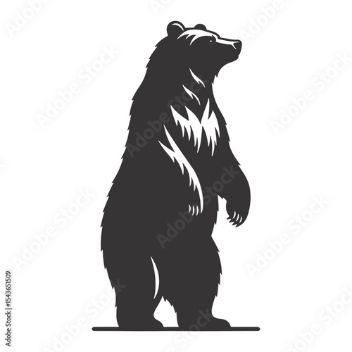 Standing bear silhouette in solid black vector bold wildlife design great for forest scenes, camping graphics, and outdoor adventure themes.